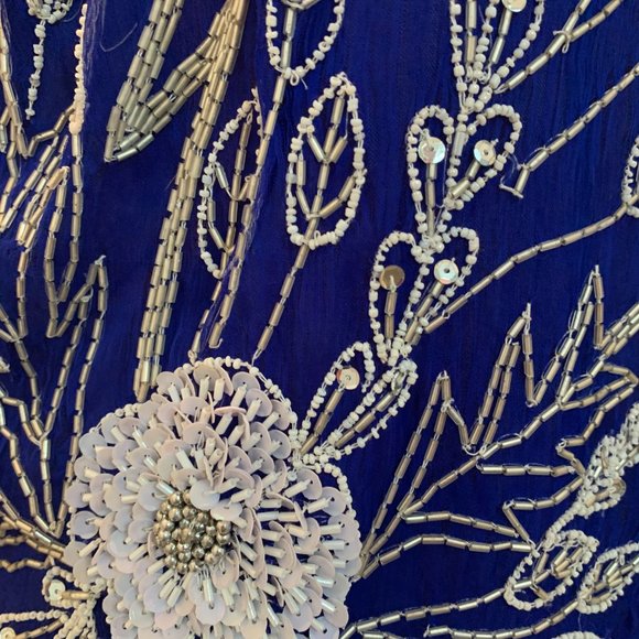 Vintage Gunit beaded silk vest size L royal blue with silver and white beads - Picture 2 of 11